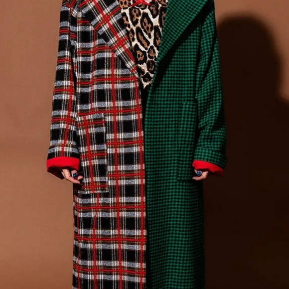 Dressed in LALA Plaid and Houndstooth Trench Coat - Red, Green, Black - Picture 14 of 14